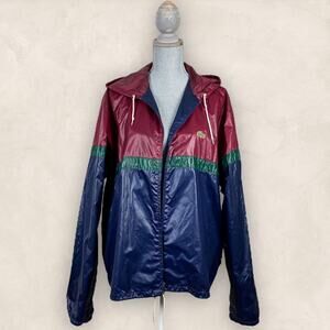 Vintage 80s IZOD LACOSTE Logo Color Block Windbreaker Hoodie Jacket Size L
